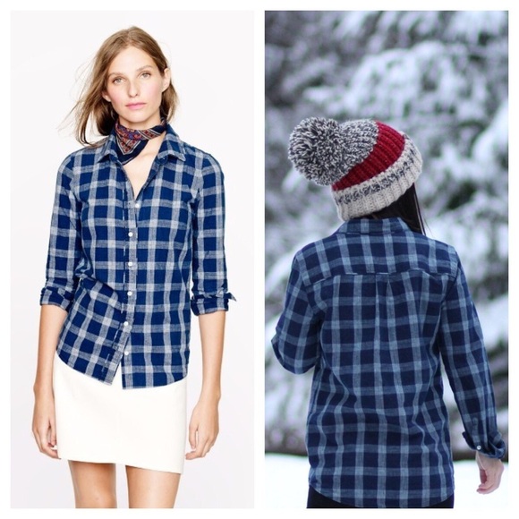 J.crew / boy shirt in indigo plaid - Picture 1 of 3